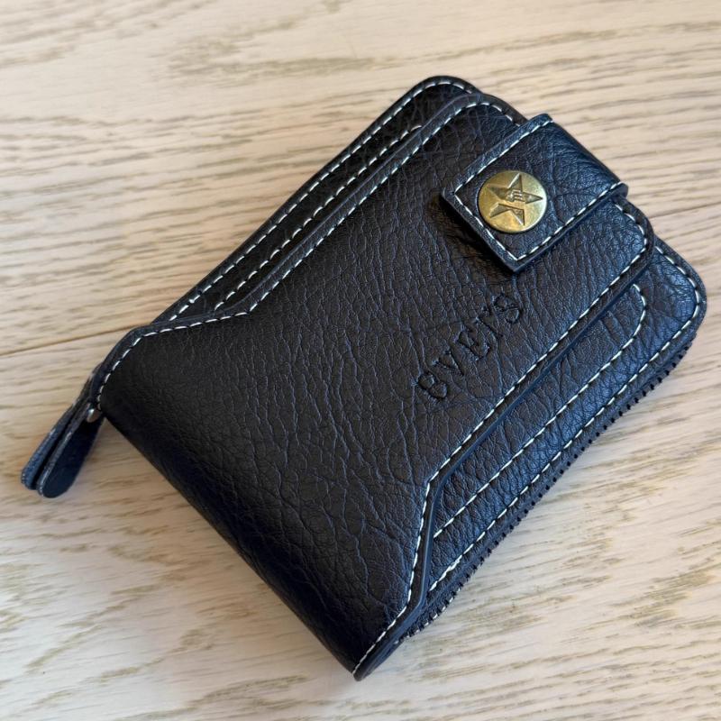 

Ретро мужской кошелек большой вместимости кожаный на молнии короткий кошелек для монет держатель для карт винтажный дизайн кредитница ID клатч чёрный