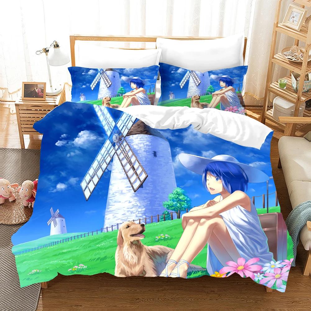 Anime Tjej Sängkläder Set Tecknad Mode 3D-tryck Täcke Lyx Queen King Singel Påslakan Set Hemtextil Dekor Modernt