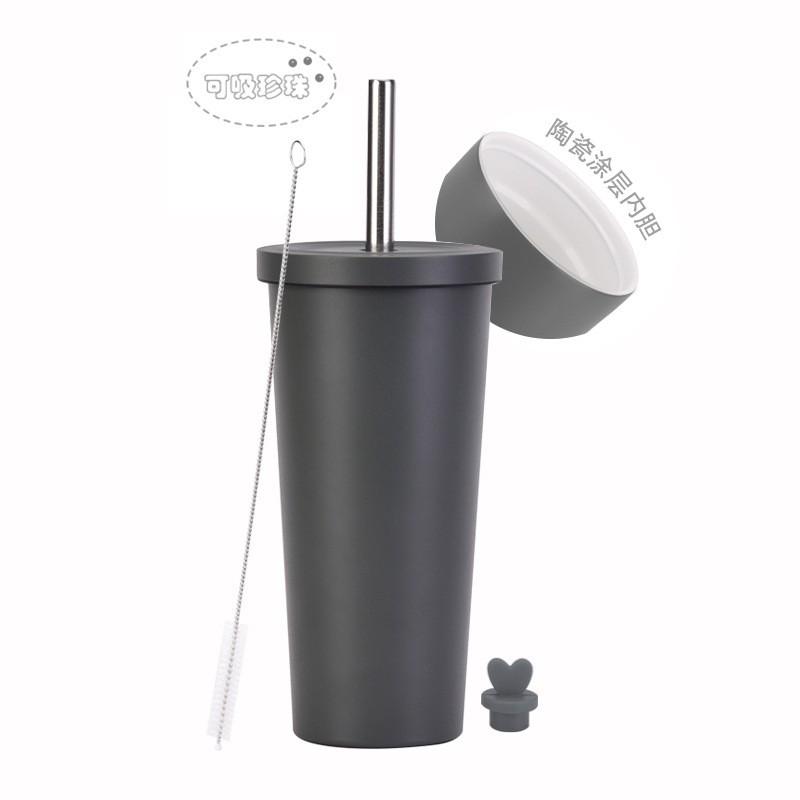 710ml Vacuum Insulated Stainless Steel Tumbler With Ceramic Coating Inner Straw Lid Hot Cold Drinks