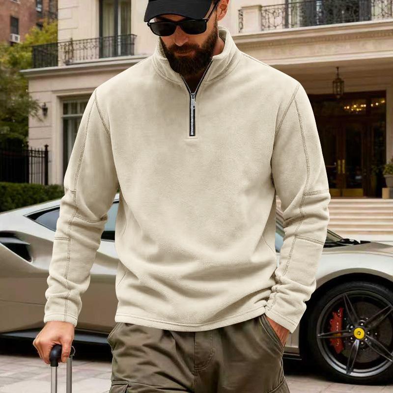 

Winter Men Quarter Zip Fleece Pullover Stand Collar Warm Sweatshirt S абрикосовый