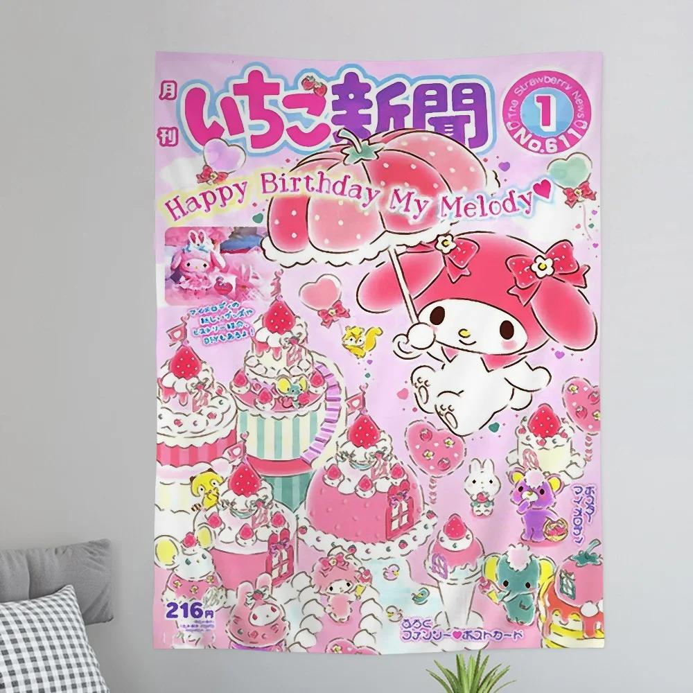My Melody Pink Cute Anime Colorful Tapestry Wall Hanging Hanging Tarot Hippie Wall Rugs Dorm Wall Art Decor Girl Heart Kawaii An