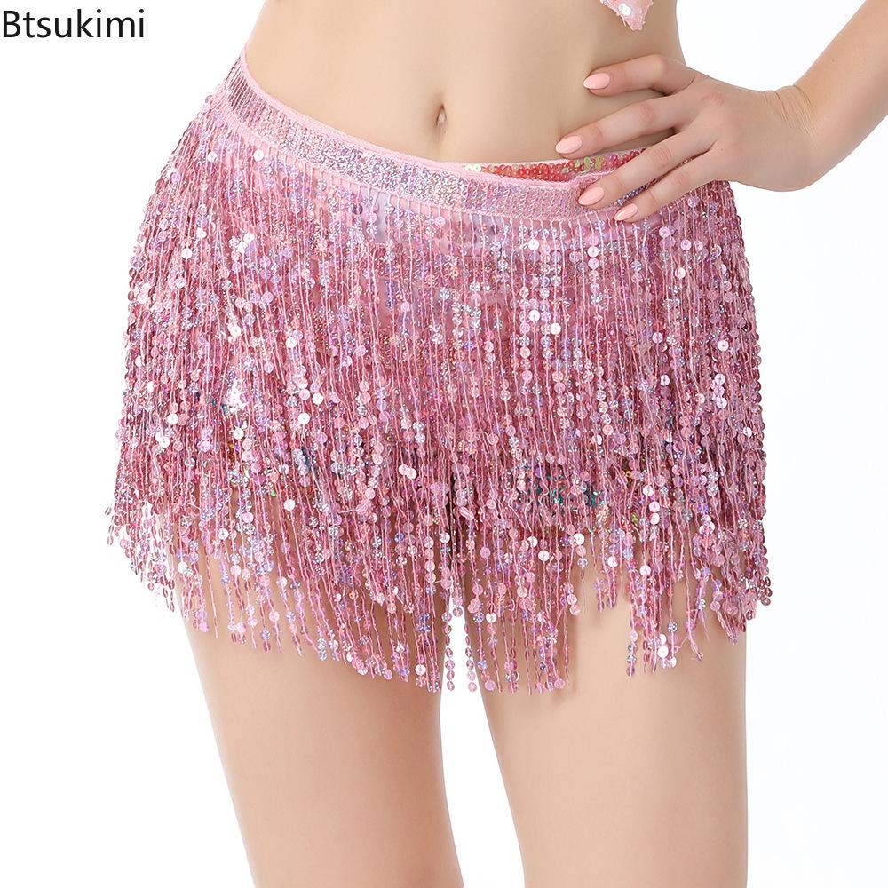 New Belly Dance Layer Sequins Skirt Tassel Chain Belt Wrap Party Club Indian Latin Hula Dancer Dress Performance Hip Waist Scarf