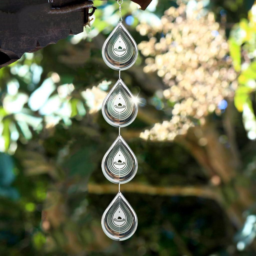 10cm Water Drop Rotating Wind Chime: Creative 3D Metal Wind Spinner & Bird Repellent