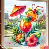 Summer Window Clings Cocktail Pineapple Hibiscus Flower Beach Pool Party Static PVC Stickers for Hawaiian Tropical Theme Home Decor