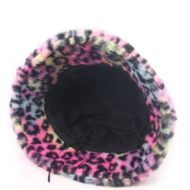 Autumn and Winter Internet Celebrity Colorful Leopard Print Bucket Hat Fashion Versatile Personality Travel Basin Hat Women's Windproof Warm Hat