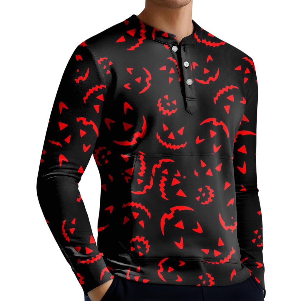 Herren Casual Button-Down Sweatshirt Mode Bedrucktes Langarmshirt Pullover