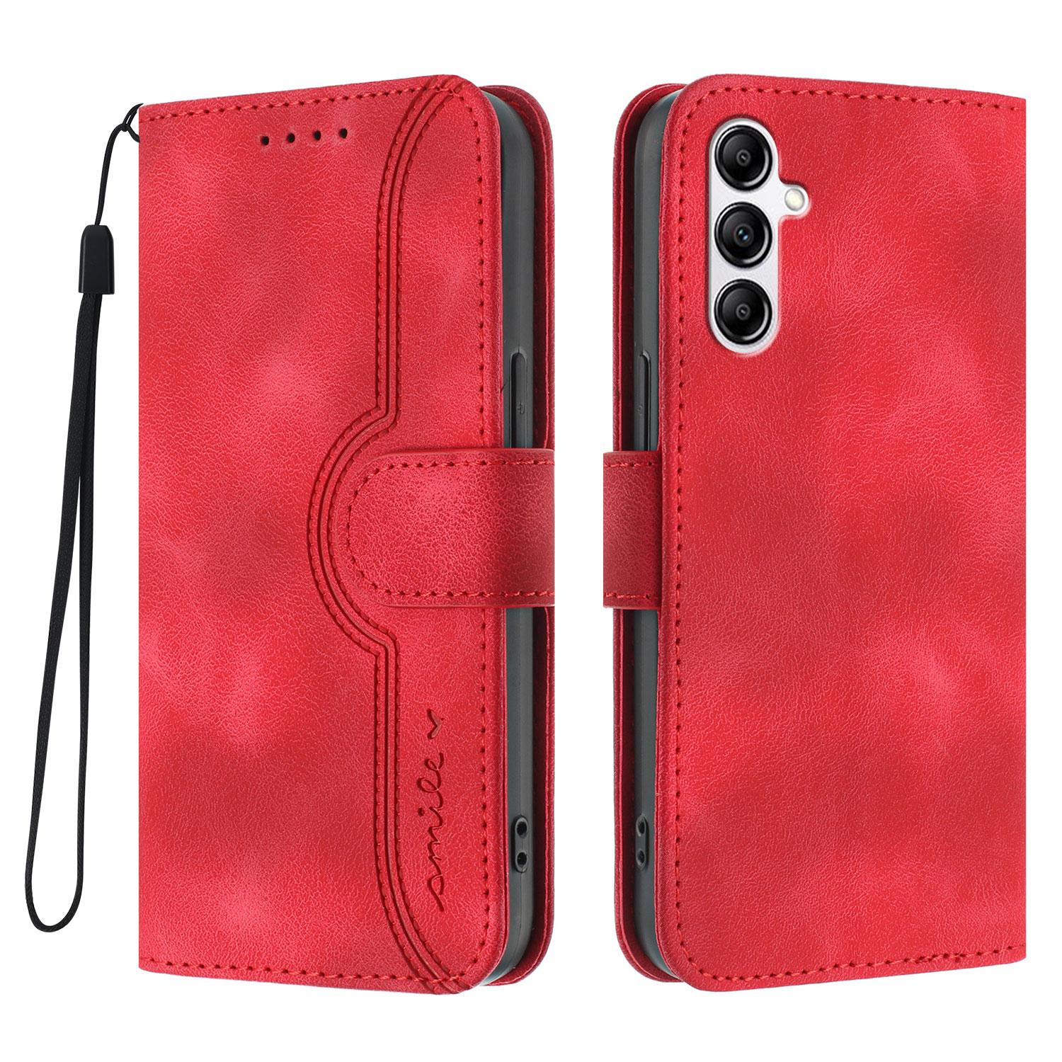 

For Samsung Galaxy A14 4G/Galaxy A14 5G Leather Case Wallet Stand Smile Imprinted Phone Cover with Strap Red