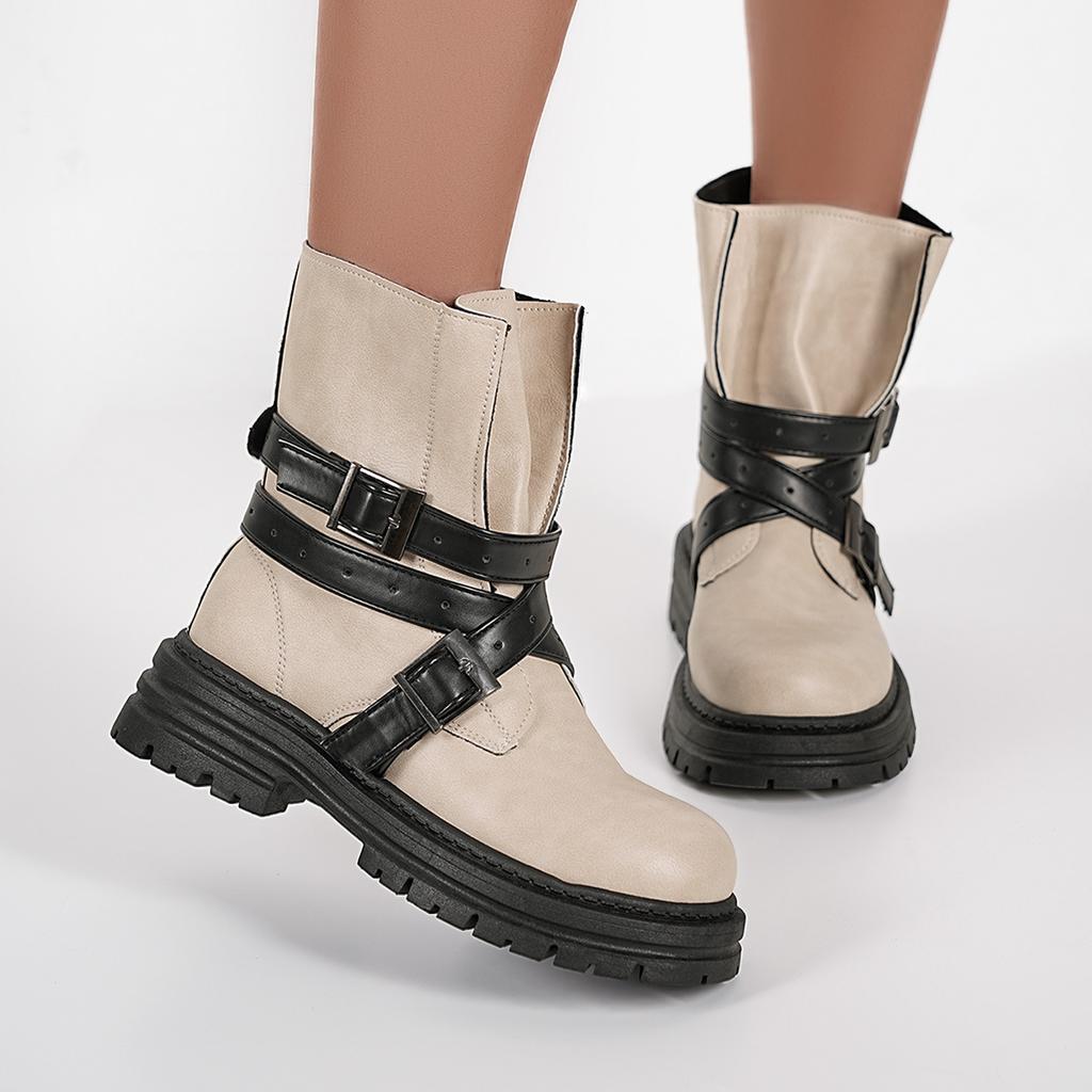 Stivale Martin corto con plateau spesso, fibbia, nuovo, di nicchia, lucido, per autunno e inverno, taglia grande, bello, giapponese
