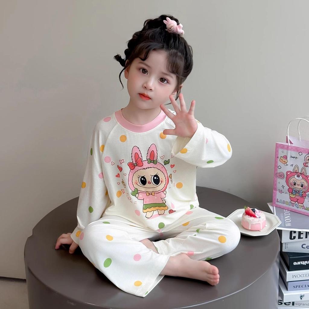 Girls' La Bu Bu Modal Pajama Set - Long Sleeve, Spring/Fall 2025, for Children & Babies, Air Conditioning Homewear.