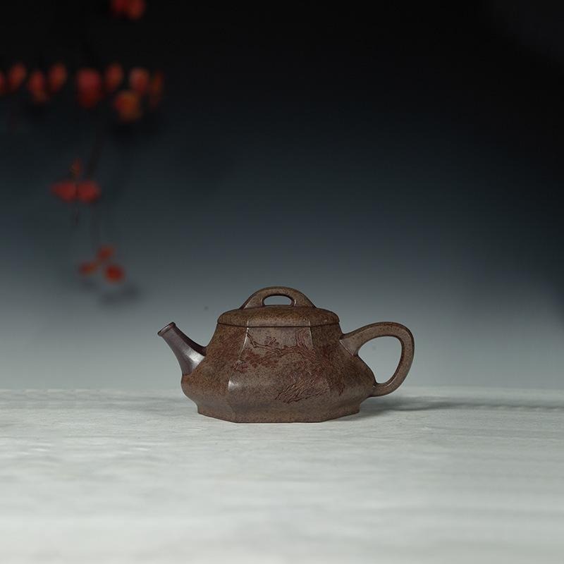 

300ml Retro Yixing Purple Clay Teapots Handmade Hexagonal Pot Raw Ore Wood-fired Porcelain Mud Kettle Chinese Zisha Tea Set Cha
