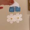 Pinkdudu Blue Square Flower Vacation Earrings for Women Ethereal Sweet Resort Style Dangle Earrings PD2523
