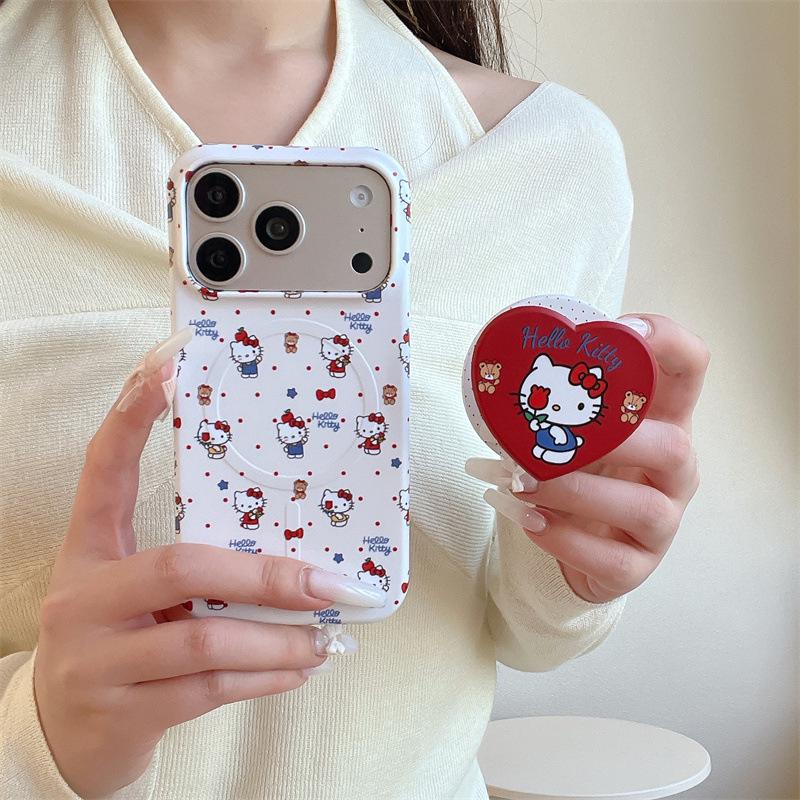 Polka Dot Cat Magnetic Stand iPhone 17/16 Pro Max/15 Pro Girly Case