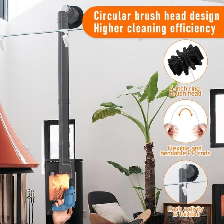 360 Degree Rotating Chimney Brush Kits with Flexible Rods for Effective Cleaning of Pipes Vents Home Professional Use
