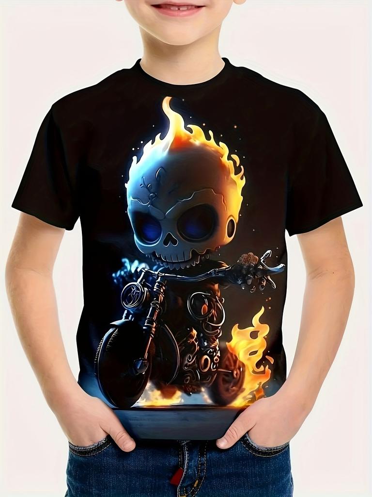 Kids Clothes Boys Tshirt Short Sleeve 3D Skull Print Children Summer Clothes Creative Stylish Streetwear Round Neck Girl Clothes