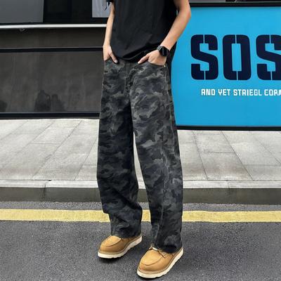 American Retro Camouflage Jeans Men's Ruffian Handsome High Street Trendy Brand Lumberjack Straight Wide-leg Versatile Casual Pants