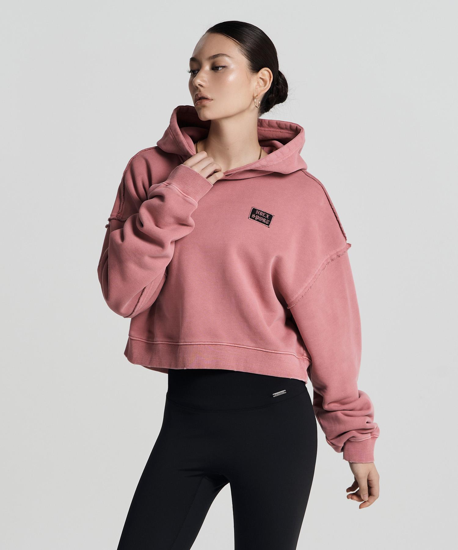 H Dex Women S Big Hoodie Damaged Pigment Crop Hoodie (Pigment Pink) Pigment Pink/S