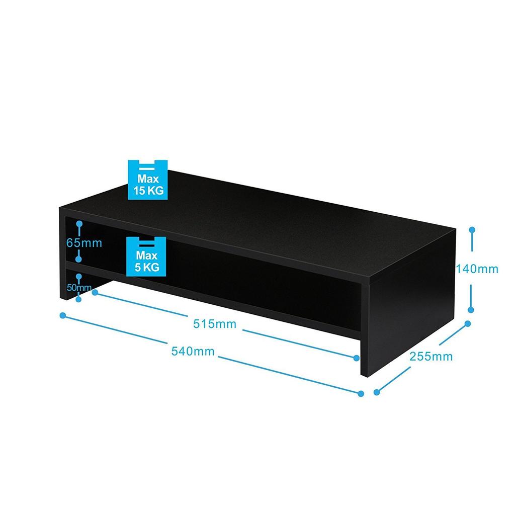 FITUEYES Wooden Desktop Stand with Monitor and Keyboard 540mm DT205401WB Two-Tier Storage, Wide, Black,