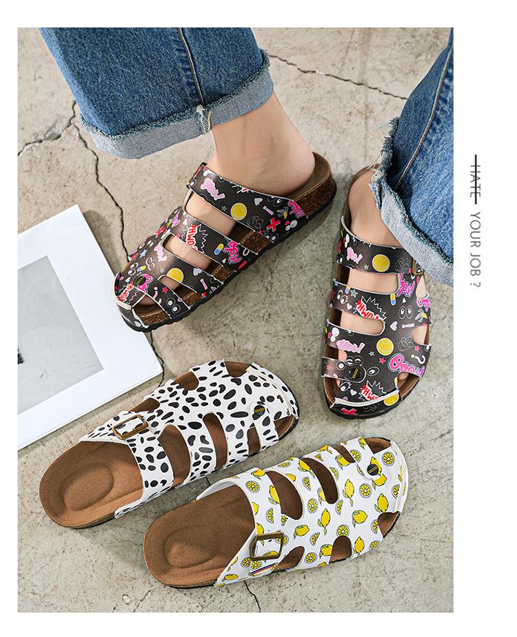 Fashion Mules New Summer Buckle Cork Slipper Casual Women Beach Outside Non-slip Closed Toe Cut-outs Slides Shoes Plus Size 35-45