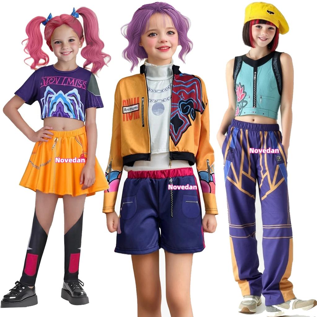 Kpop K Pop Demon Hunters Rumi Zoey Mira Cosplay Costume Kids Girls Halloween Stage 3D Printed Pattern Role Play Clothes