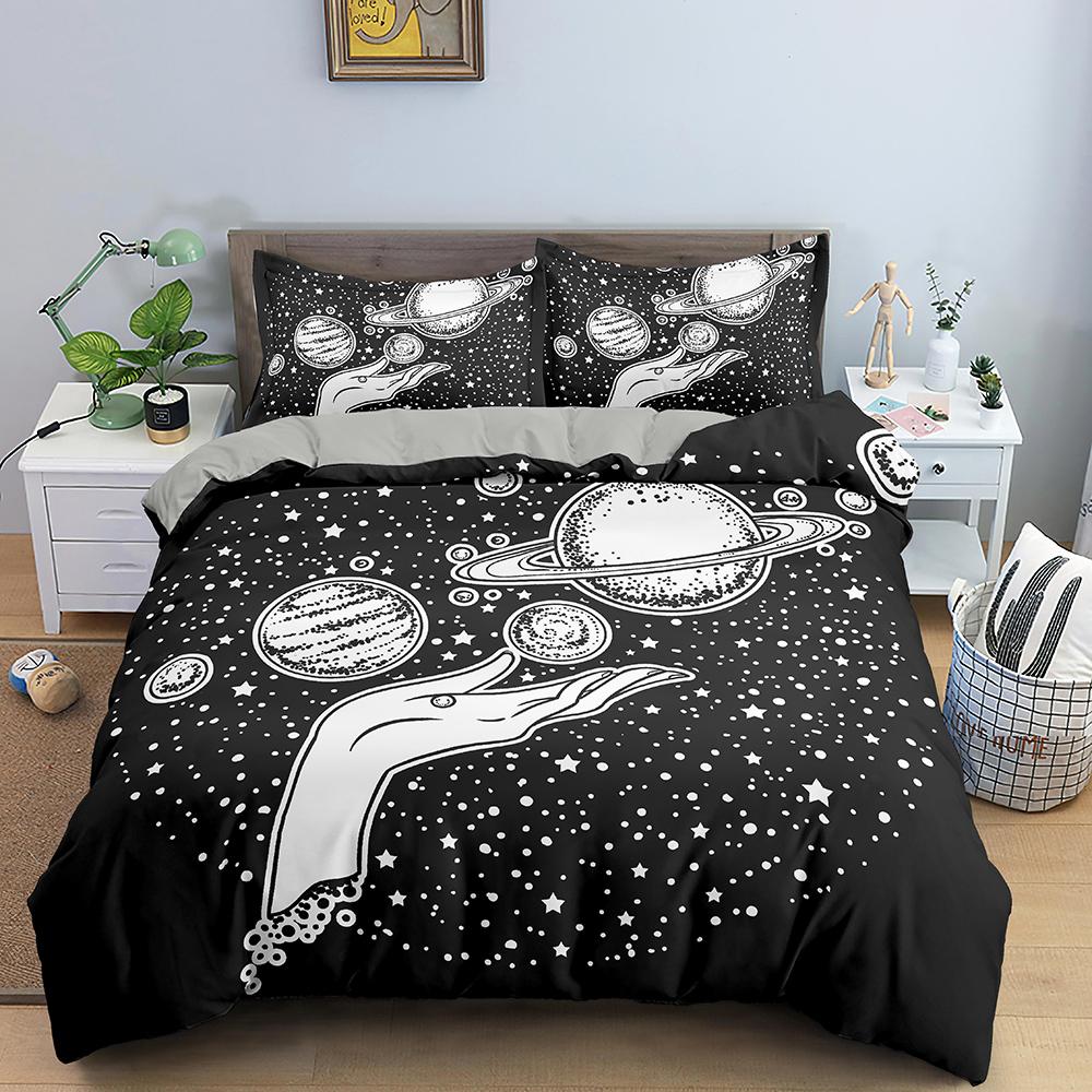 Divination Theme Duvet Cover Set Polyester Bedding Set Moon Sun Constellation Pattern King Queen Twin Size For Boys Girls Teens