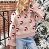 BITCED Fall/Winter Women's Pink Bubble Sleeve Pullover Christmas Sweater