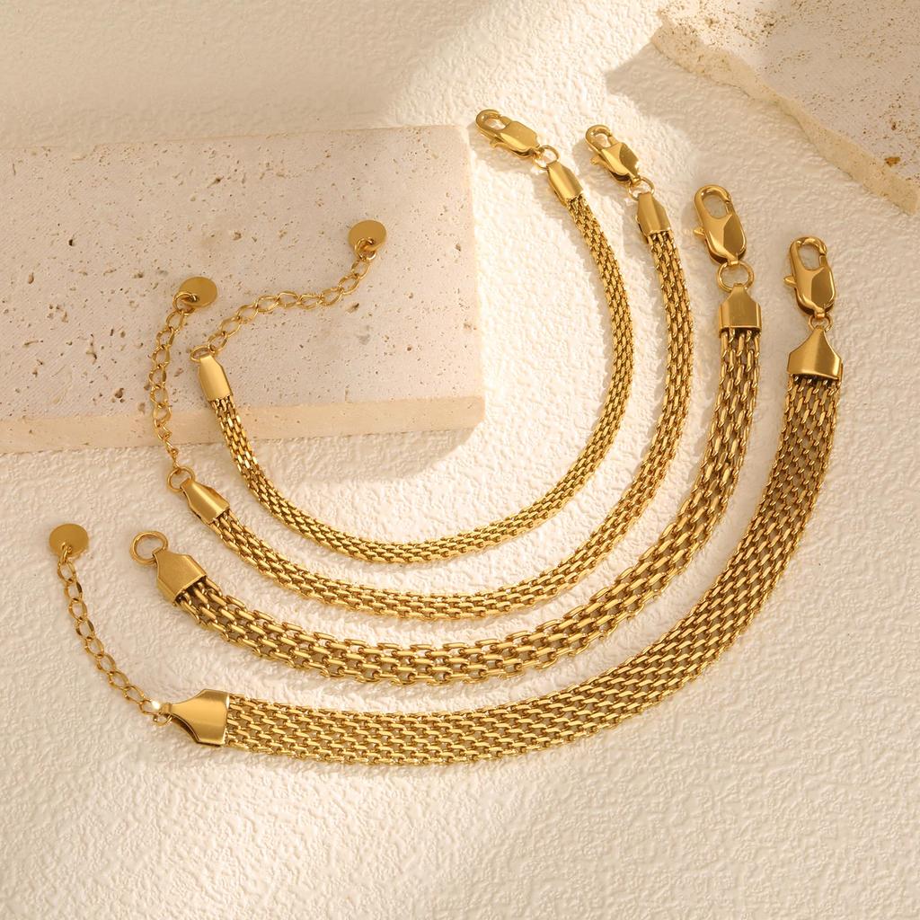 3mm/4mm/6mm Vintage Mesh Link Chain Bracelet for Women, Gold Plated Stainless Steel Italian Chain Bracelet, Waterproof Jewelry