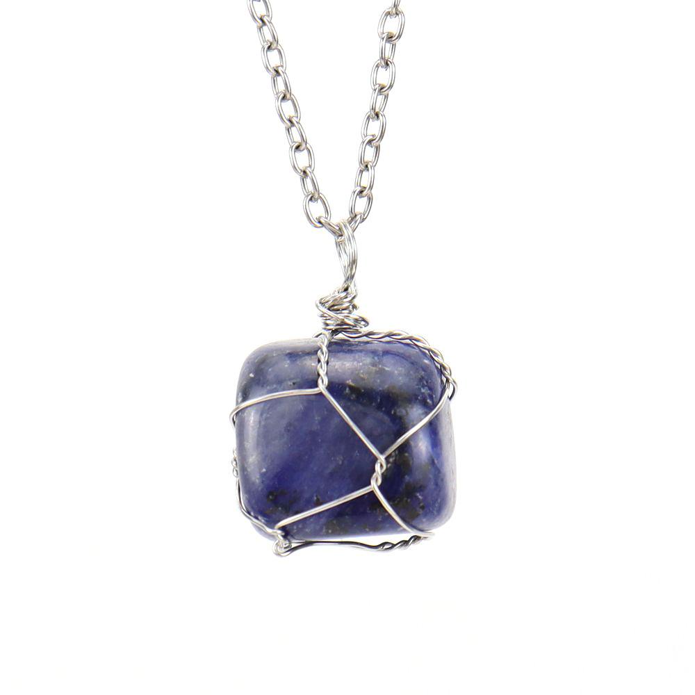 Handmade Silver Wire Winding Irregular Conformal Natural Stone Crystal Rough Stone Pendant Necklace N670