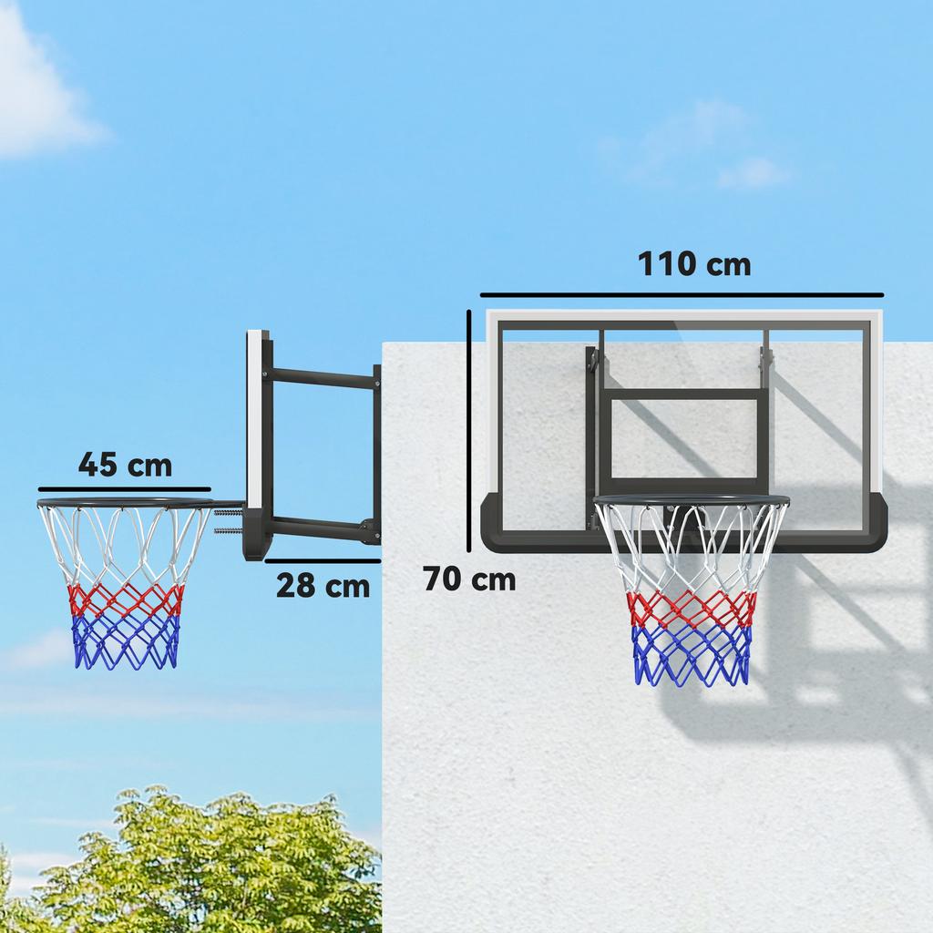Basketball Hoop for Wall Mounting, Spring-Loaded Rim, Shatterproof Backboard, Black
