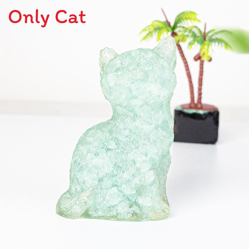 Crystal Cat Resin Decor With Fortune Symbol For Office Desk Enhancements