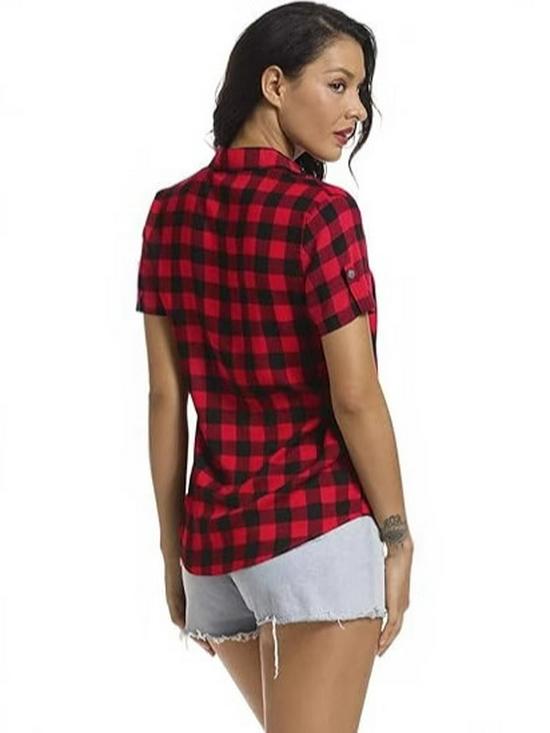 2026 Spring/Summer Women's Black and White Plaid Short Sleeve Loose Slimming Retro Top