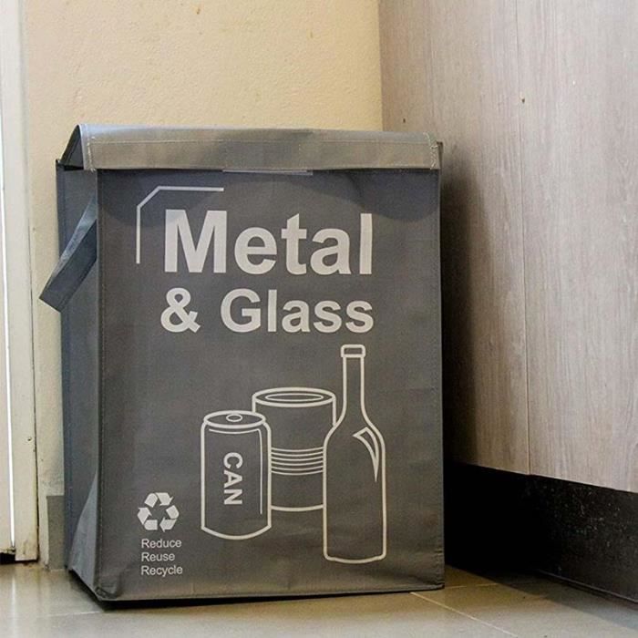 Set of 3 Eco-Friendly Recycling Bags - Capacity 50 Liters - Sorting Plastic, Glass, Paper - Modern Style and Colors