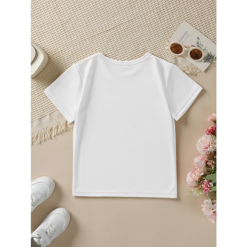 Girls Summer Fashion Short Sleeve T-Shirt Purple and Butterflies Cartoon Print Casual Versatile