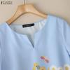 ZANZEA Women Casual V-Neck Short Sleeve Floral Print Blouse