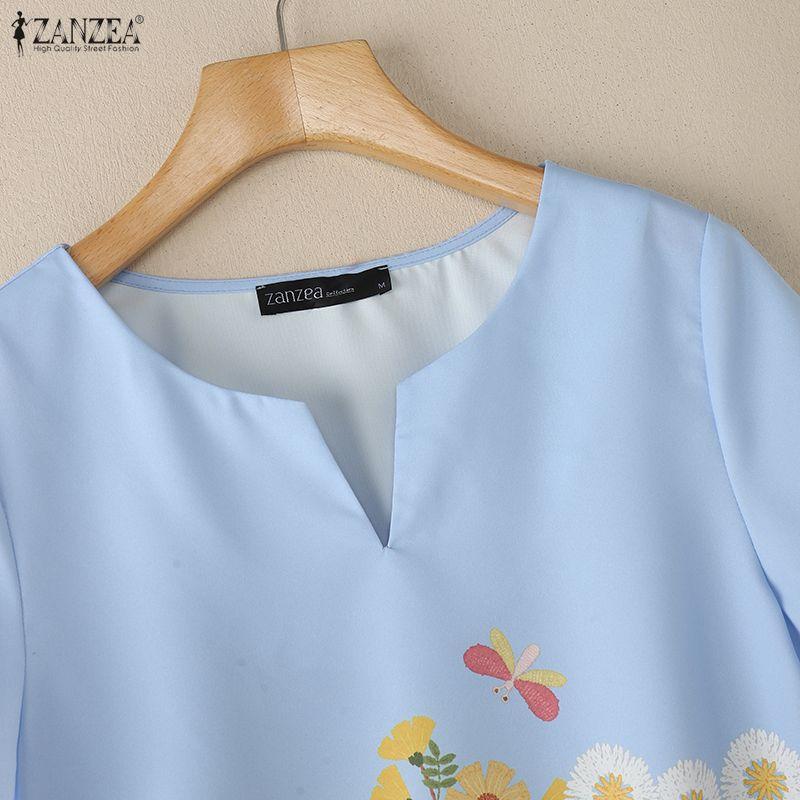 ZANZEA Women Casual V-Neck Short Sleeve Floral Print Blouse
