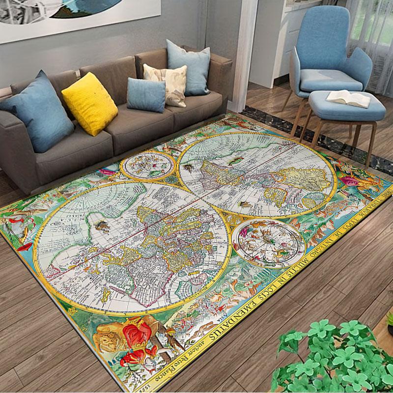 Vintage World Map Carpet suitable as a non-slip mat for the living room or bedroom sofa