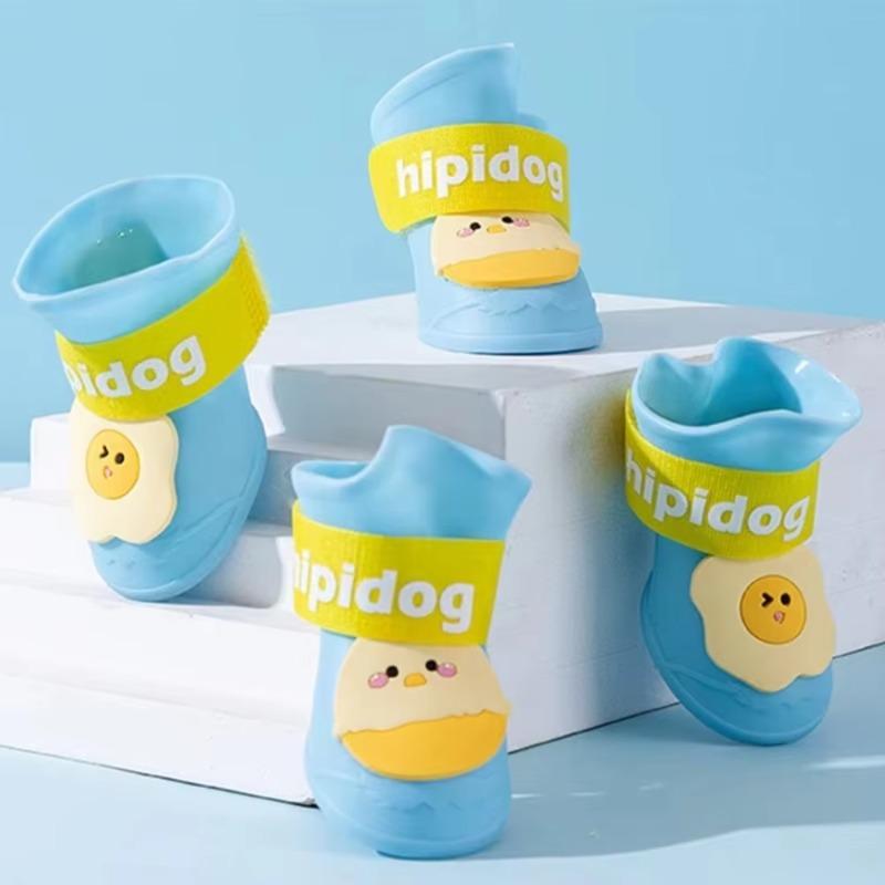 Set Silicone Pet Rain Boot Waterproof Anti Slip Sole Pet Paw Protector Cartoon Wear Resistance Outdoor Dog Footwear Outdoor