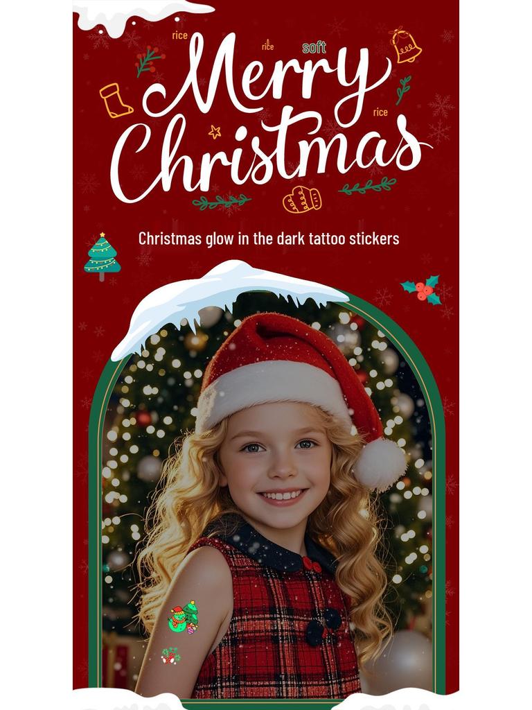 Christmas Luminous Tattoo Stickers: Santa Claus & Cartoon Designs for Kids