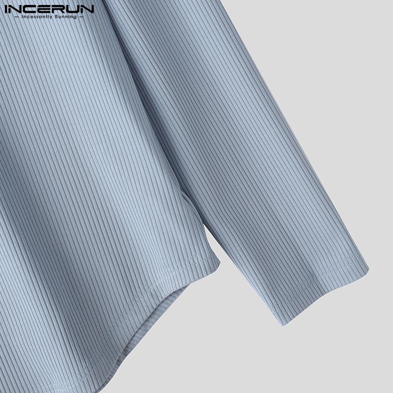 INCERUN Men Round Neck Long Sleeve Rib Casual Fitted Tops T-shirts Undershirts