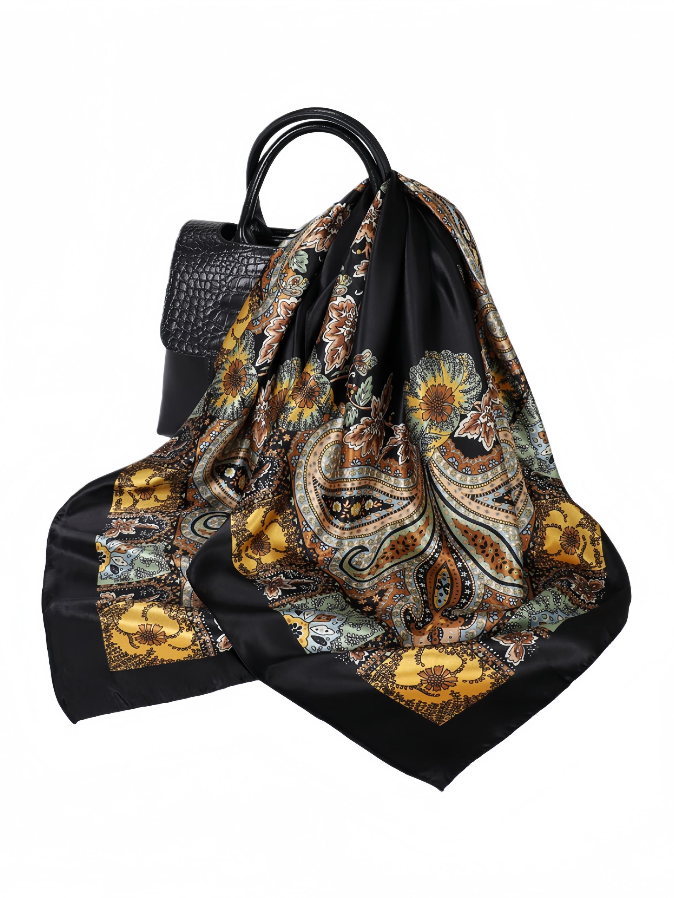 

1 Women s Printed Silk Scarf, Imitation Silk Headscarf, Can Be Used as a Scarf or as a Bandeau чёрный