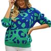 Women Pullover Sweater Leopard Print Color Block Round Neck Long Sleeve Loose Fit Knitted Pullover