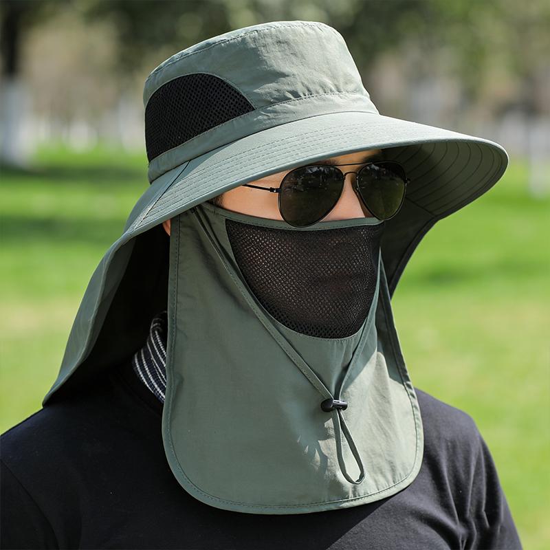 Sun protection hat, outdoor fisherman's hat, detachable face mask, quick-drying hat, large brim hiking hat