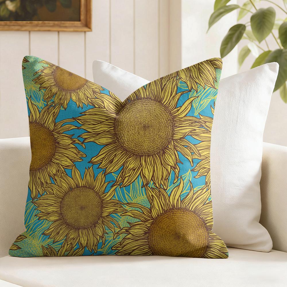 Sunflower Pattern Cushion Cover Natural Linen Pillow Cover DoubleSided Print Cushion Cover for Sofa Home Decor