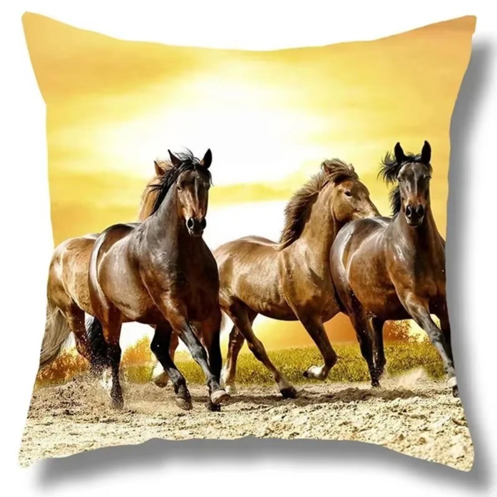 Horse Pattern Home Decoration Pillow Cover Polyester Fiber Cushion Cover Living Room Sofa Cushion Cover
