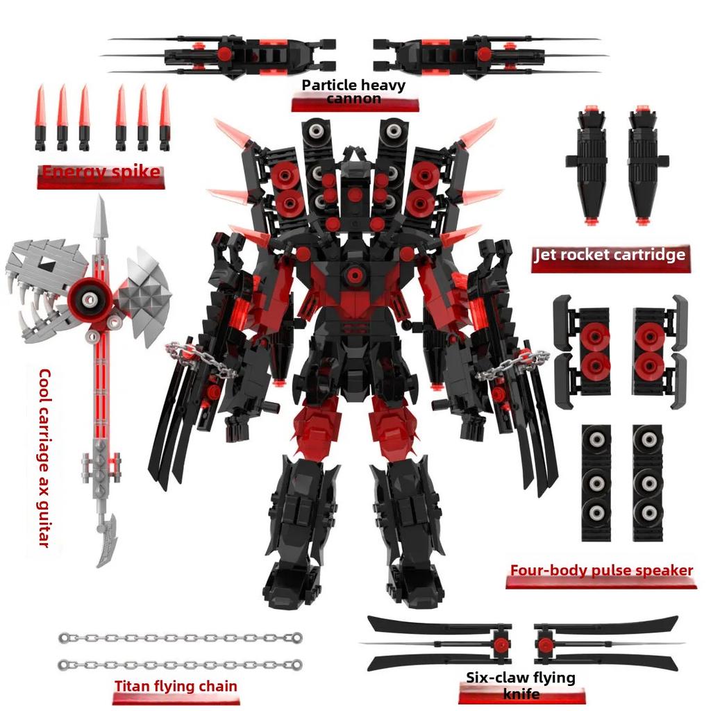 3.0 Titan Guitar Man Creative Skibidi Toilet Building Blocks Set Red Drill Man TV Monitor Model DIY Bricks Toy for Boy Xmas Gift