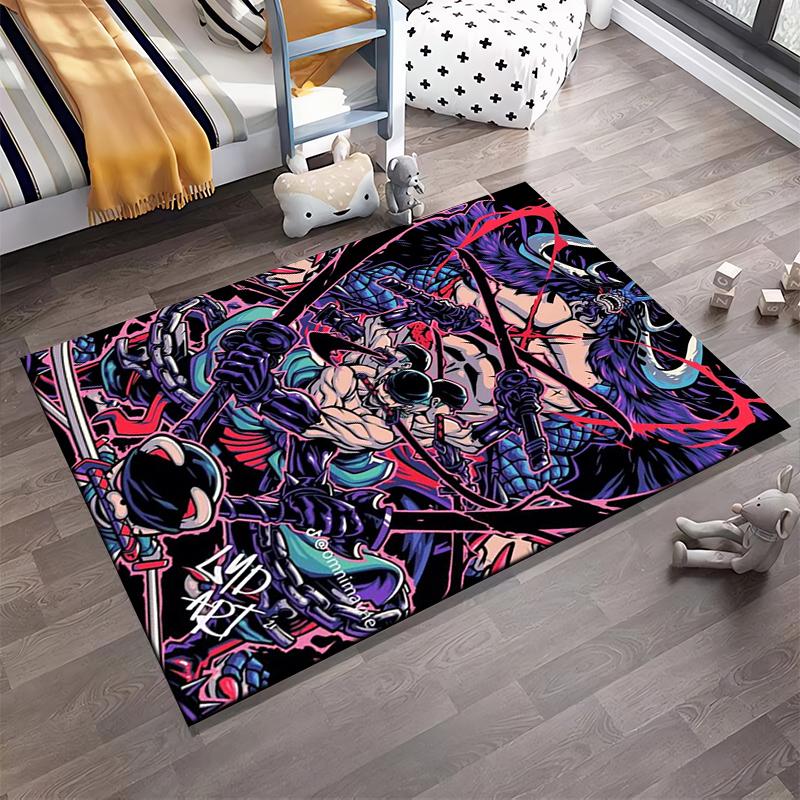 Pirate Battle Pattern Printed Flannel Non-slip Carpet, Suitable for Rooms, Living Rooms, Home Decor