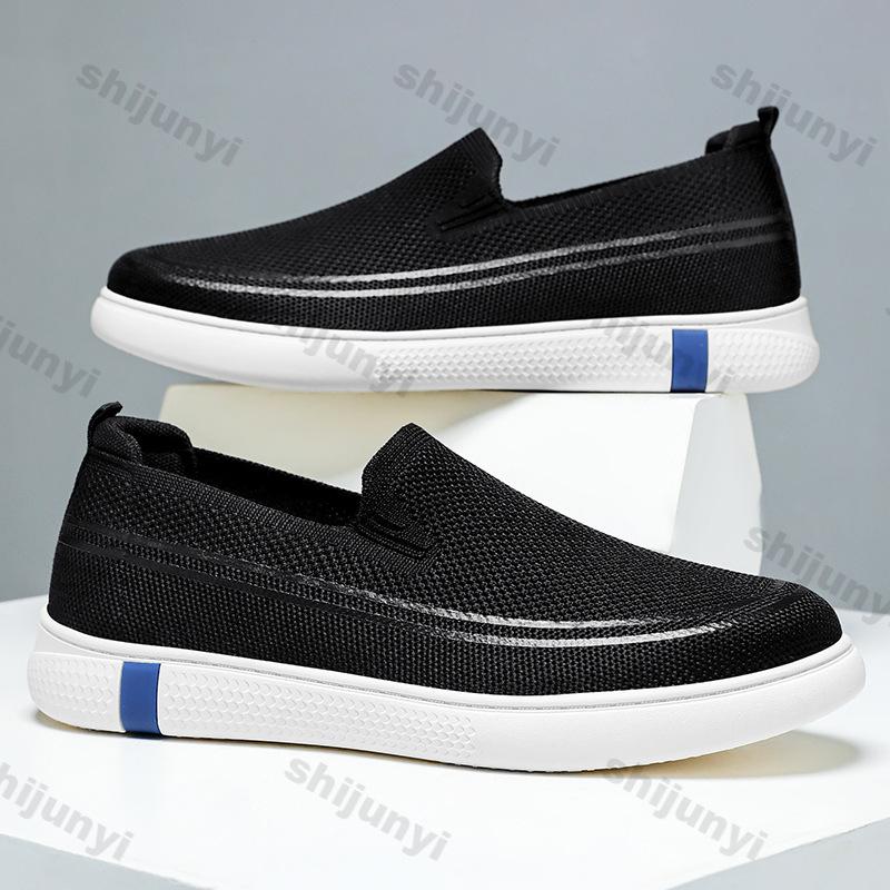 Fashion Men's Mesh Shoes Summer New Fly Weave Breathable Fashion Slip On Casual Flats Lightweight Comfortable Outdoor Vulcanized Shoes