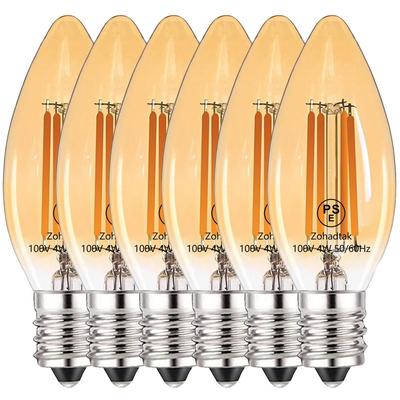 Zohadtak LED Chandelier Bulb, 4W, E17 Base, Equivalent To 40W Incandescent, Brown, 2700K (Warm White), 480lm, Clear Filament Bulb, Candle Shape, High