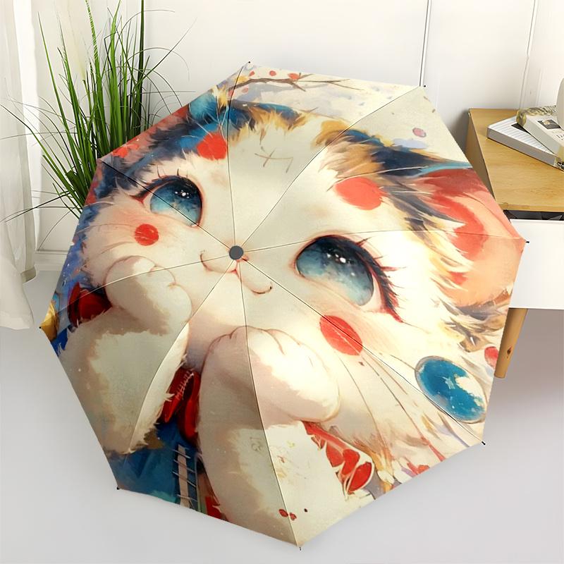 

1pc Cute Little Cat Automatic Opening and Closing Umbrella - Small Umbrella Suitable for Various Occasions, Portable 3-Fold Small Umbrella f