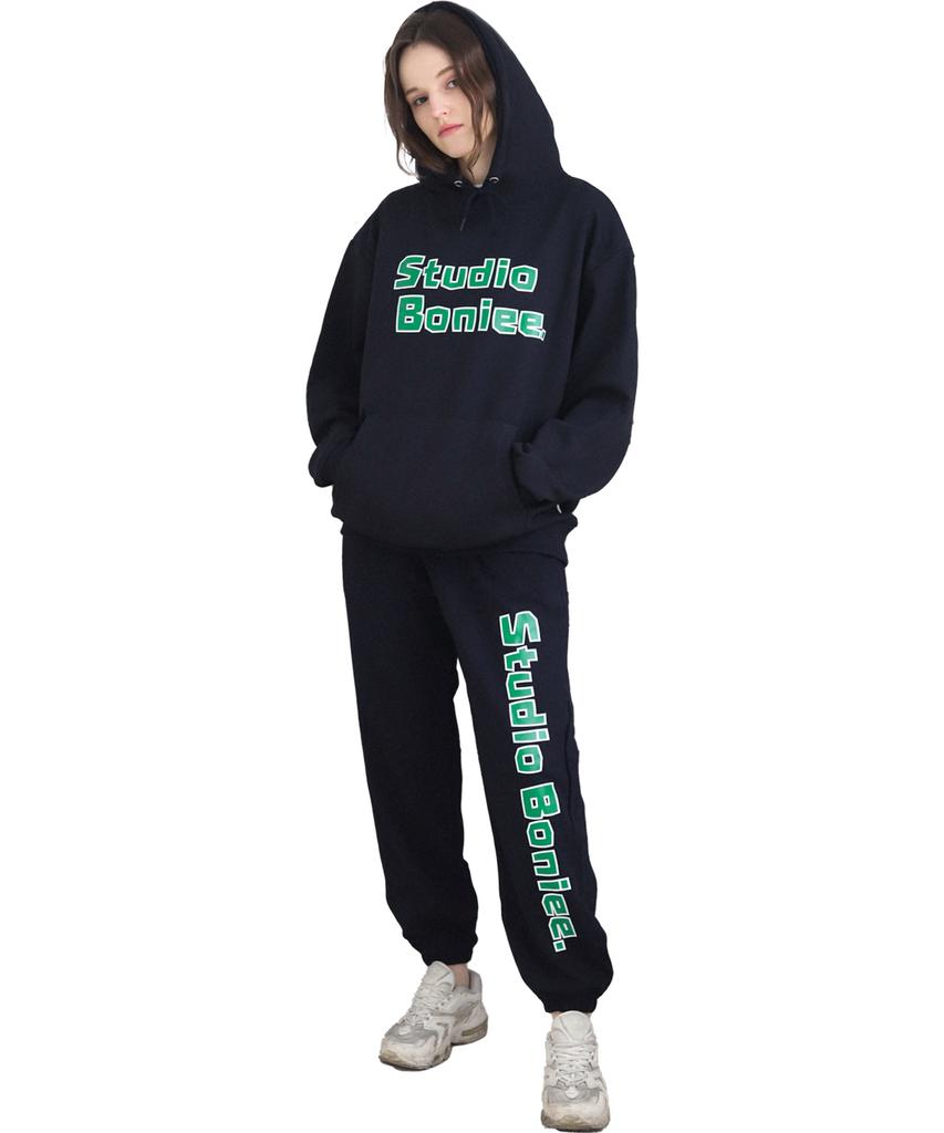 BONIEE [Fleece Lined] Block Typo Jogger Elastic Pants Navy