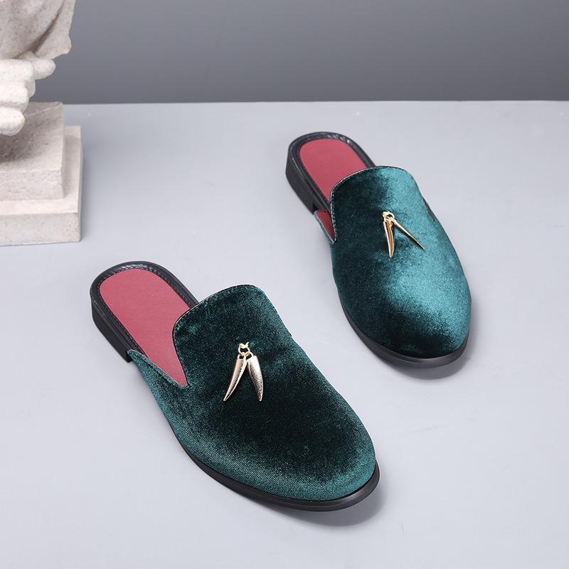 Luxry Man Shoes Fashion Casual Half Slippers High Quality Velvet Flat Slipper Party Dress Shoes for Men Driving Loafers Moccasin